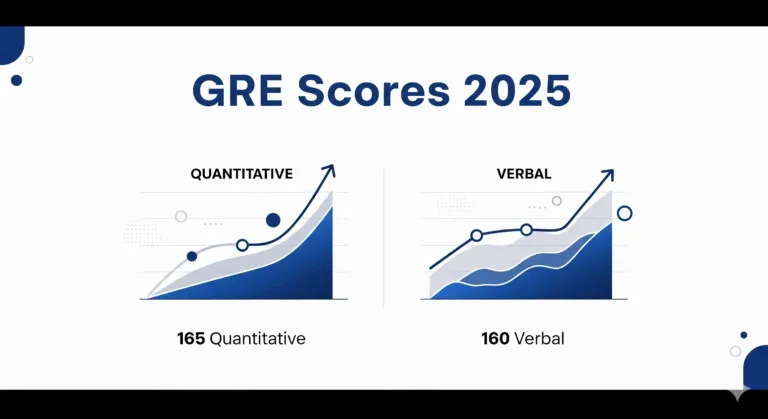 رسم بياني يوضح تحليل درجات اختبار GRE 2025 للقسم الكمي واللفظي